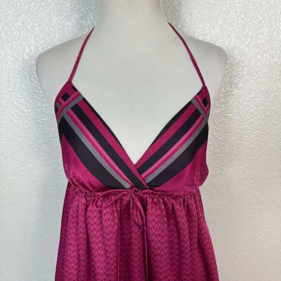 Y2K Old Navy Halter Babydoll Satin Slip Dress Open Back Pink Polka Dot Small - Picture 2 of 12